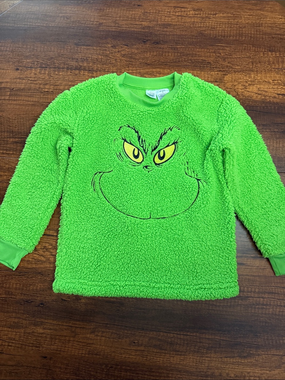 Kids Green Grinch Sherpa Pullover Shirt